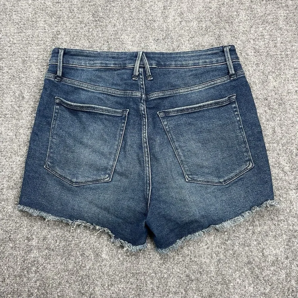 Good American Denim Shorts Size 10/30 High Waist Frayed Hem Stretch GCSBP127SC - Picture 2 of 9